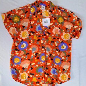 NWT CABi Bold Floral Print Top - Vibrant Orange Multi - Size S